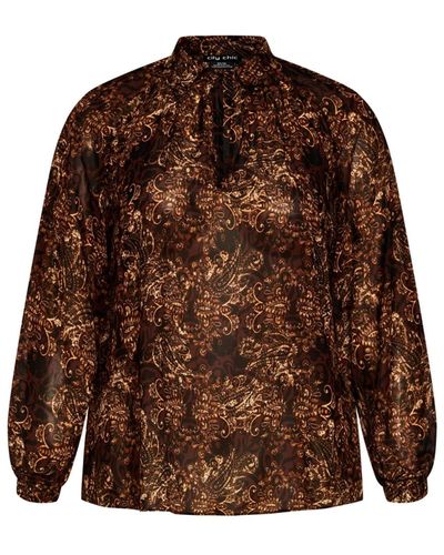 City Chic Plus Size Madeline Shirt - Brown