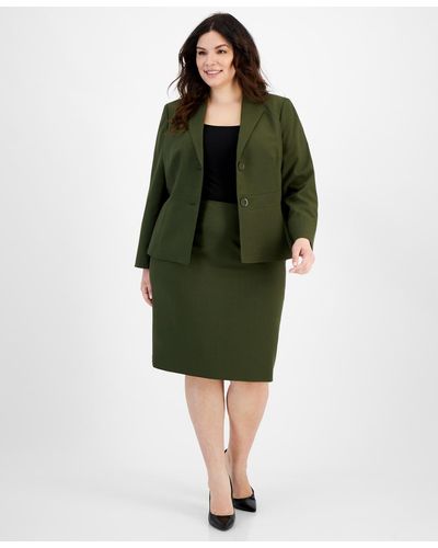 Le Suit Plus Size Crepe Collarless Jacket & Slim Pencil Skirt - Green