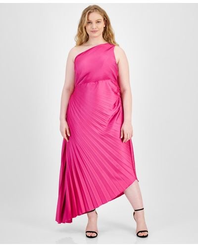 B Darlin Trendy Plus Size Asymmetric-neck Pleated Gown - Pink