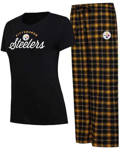 Concepts Sport Pittsburgh Steelers Plus Size Badge T-shirt And Flannel Pants Sleep Set - Black