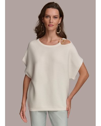 Donna Karan Dolman-sleeve Shoulder-cutout Sweater - Gray