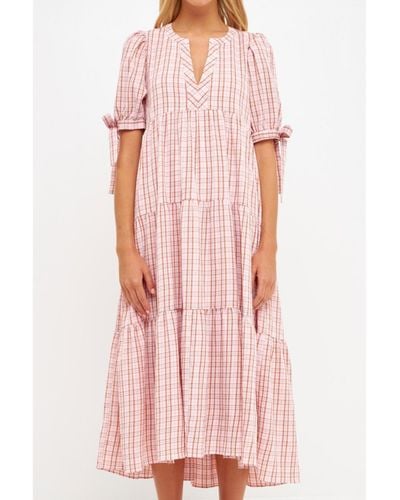 English Factory Gingham Tiered Dress - Pink