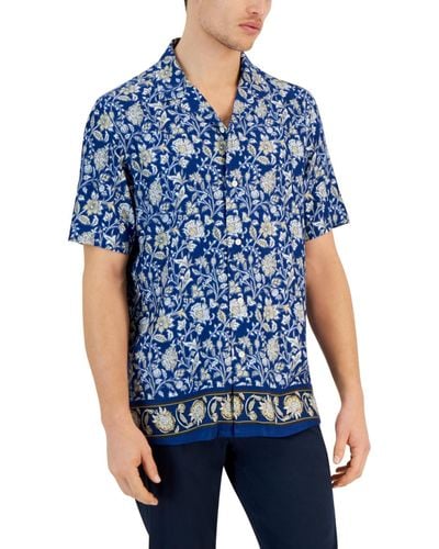Club Room Aretta Regular-fit Floral-print Button-down Camp Shirt - Blue