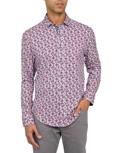 Society of Threads Micro-floral Performance Stretch Shirt - Red
