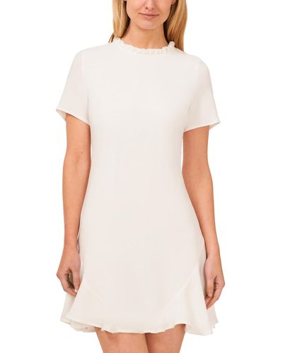 Cece Ruffle Trim Short Sleeve Godet A-line Dress - White