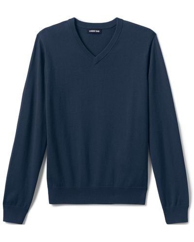 Lands' End School Uniform Cotton Modal Fine Gauge V-neck Sweater - Blue
