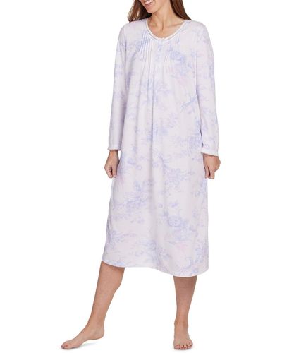 Miss Elaine Floral Pintucked Nightgown - Purple