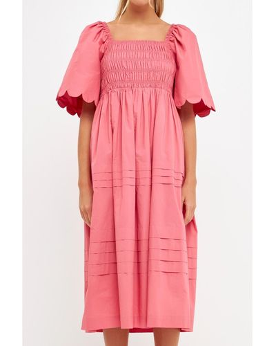 English Factory Scallop Detail Midi Dress - Pink