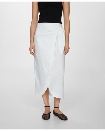 Mango Bow Linen Skirt - White
