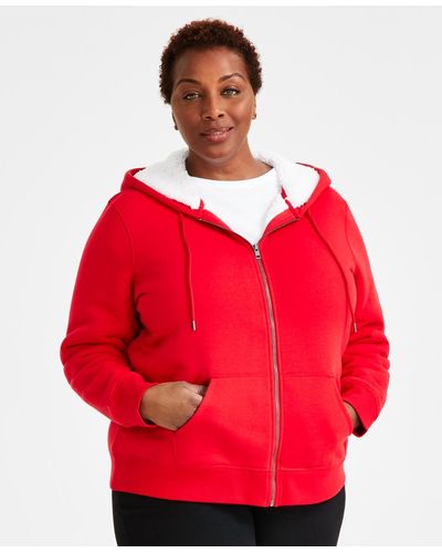 Style & Co. Plus Size Sherpa-lined Zip-front Hoodie - Red
