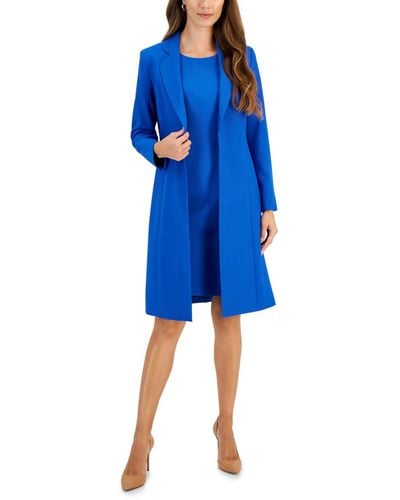 Le Suit Crepe Topper Jacket & Sheath Dress Suit - Blue