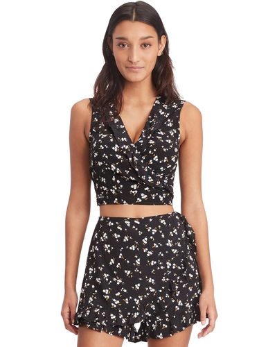 Tommy Hilfiger Floral-print Cropped Ruffled Top - Black
