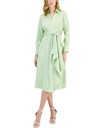 Tahari Faux-wrap Long-sleeve Midi Dress - Green