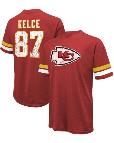 Majestic Threads Travis Kelce Distressed Kansas City Chiefs Name And Number Oversize Fit T-shirt - Red