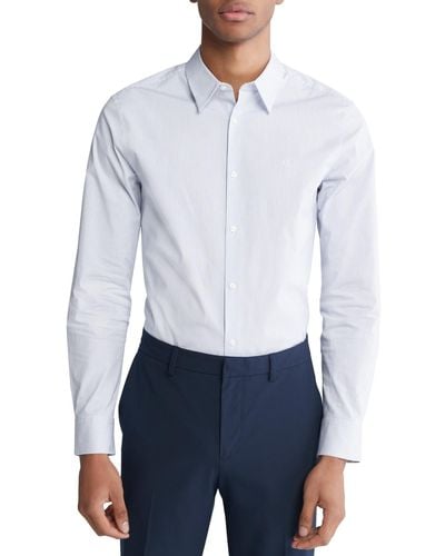 Calvin Klein Slim Fit Striped Stretch Long Sleeve Button-front Shirt - White