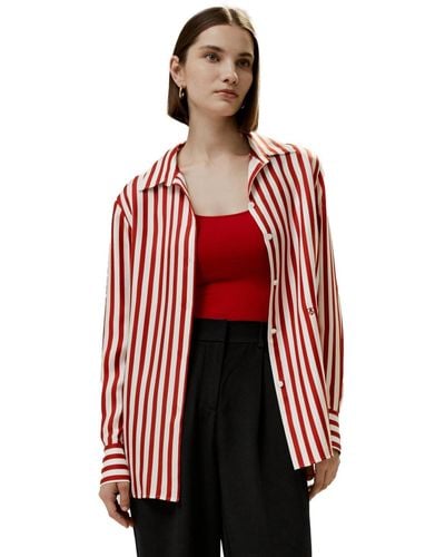 LILYSILK Classic Striped Silk Shirt - Red