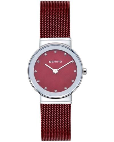 Bering Crystal Stainless Steel Mesh Bracelet Watch 26mm - Red