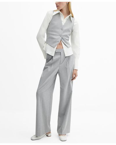 Mango Pinstriped Suit Vest - White