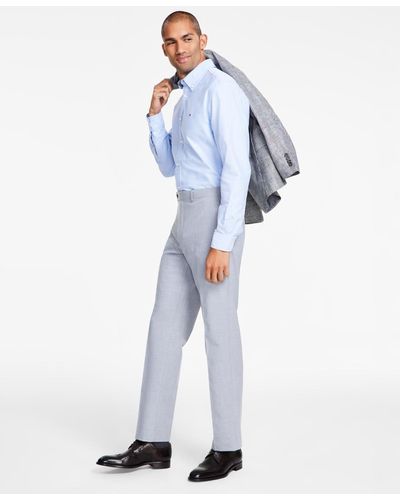 Michael Kors Classic-fit Flat-front Dress Pants - Blue