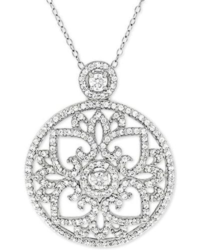 Macy's Cubic Zirconia Antique-look Medallion 18" Pendant Necklace - Black