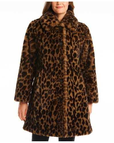 Jones New York Leopard-print Faux-fur Coat - Brown