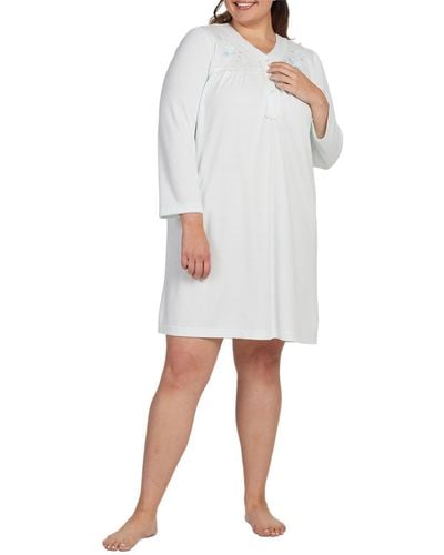 Miss Elaine Plus Size Embroidered Short Nightgown - White