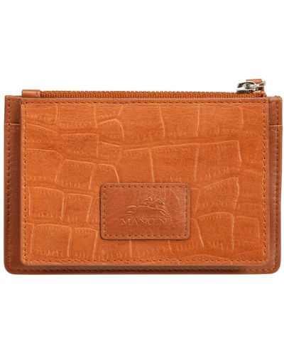 Mancini Croco Collection Rfid Secure Card Case And Coin Pocket - Brown