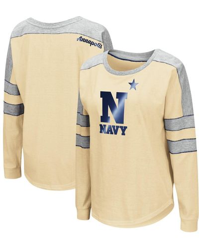 Colosseum Athletics Gold Navy Midshipmen Trey Dolman Long Sleeve T-shirt - Natural