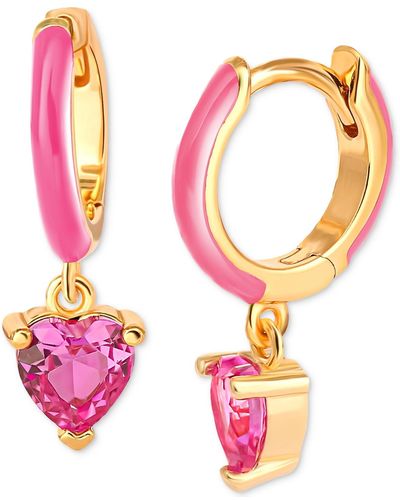 Giani Bernini Cubic Zirconia & Enamel Heart Dangle Hoop Earrings - Pink