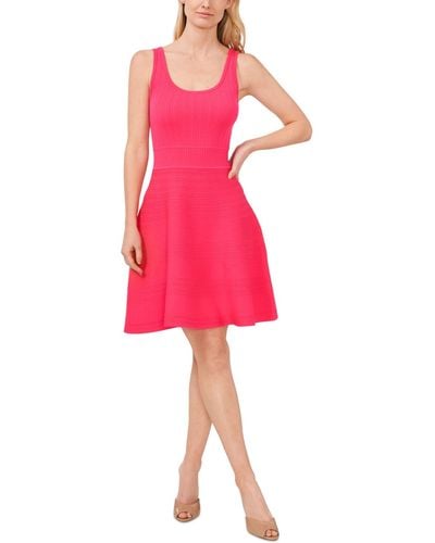 Cece Variegated Rib Knit Sleeveless Skater Dress - Pink