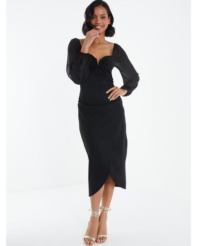 Quiz Long Sleeve Midi Dress - Black