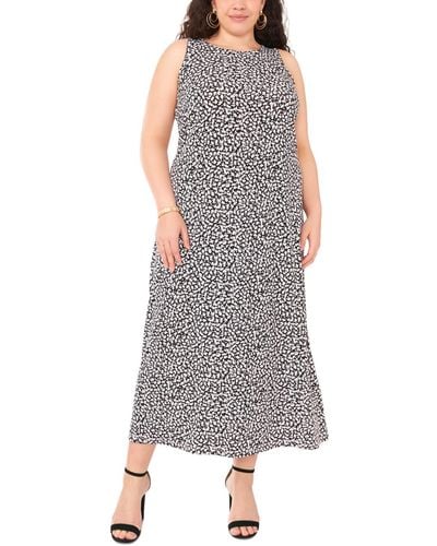 Vince Camuto Plus Size Crewneck Printed Sleeveless Maxi Dress - Gray