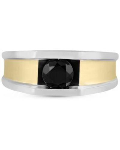 Macy's Two Tone Black Diamond Concave Ring Collection In Sterling Silver 14k Gold Plate - Natural