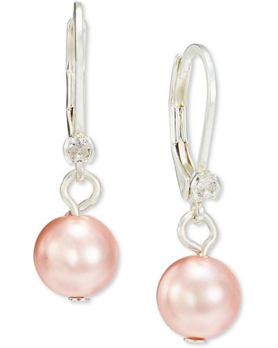 Charter Club Silver-tone Imitation Pearl & Crystal Leverback Drop Earrings - White