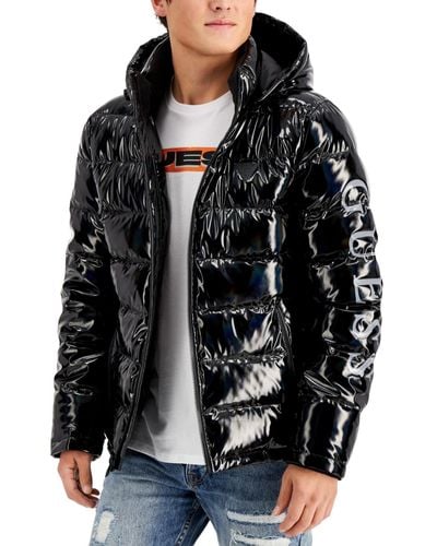 Guess Holographic Hooded Puffer Jacket - Black