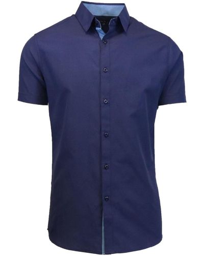 Galaxy By Harvic Slim-fit Short Sleeve Solid Dress Shirts - Blue