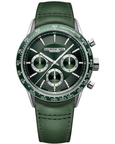 Raymond Weil Swiss Automatic Chronograph Freelancer Leather Strap Watch 43.5mm - Green