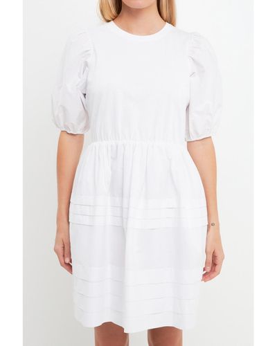 English Factory Mixed Media Pleats Mini Dress - White