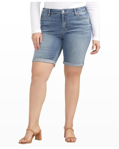 Silver Jeans Co. Plus Size Elyse Mid Rise Comfort Fit Bermuda - Blue
