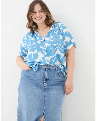 FatFace Plus Size Willow Med Geo Blouse - Blue
