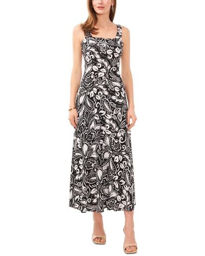 Vince Camuto Printed Smocked Back Tiered Sleeveless Maxi Dress - Black