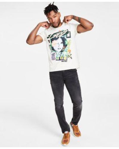 Guess Collage T Shirt Slim Fit Tapered Jeans - White