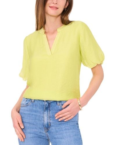 Vince Camuto Split-neck Puff Sleeve Top - Yellow