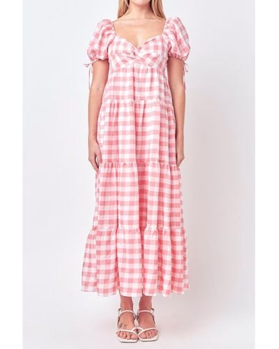 English Factory Knotted Gingham Dress - Pink