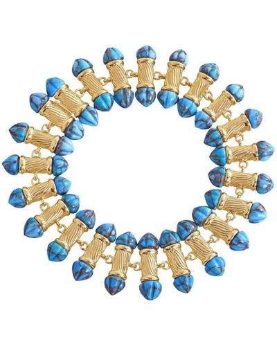 LuvMyJewelry Twisted Rays Design Turquoise Gemstone Gold Plated Silver Bracelet - Blue