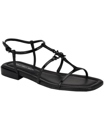 Calvin Klein Sindy Square Toe Strappy Flat Sandals - Black