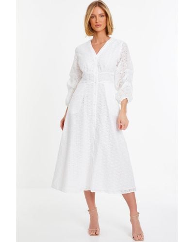 Quiz Broderie Button Down Midi Dress - White
