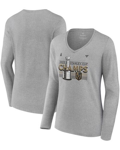Fanatics Vegas Golden Knights 2023 Stanley Cup Champions Locker Room Long Sleeve V-neck T-shirt - Gray