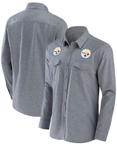 Fanatics Nfl X Darius Rucker Collection By Pittsburgh Steelers Chambray Button-up Long Sleeve Shirt - Gray
