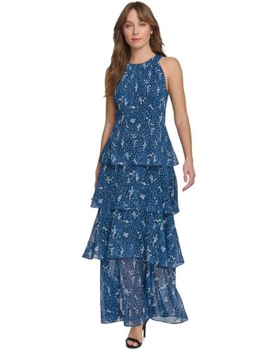 Tommy Hilfiger Floral-print Tiered Maxi Dress - Blue
